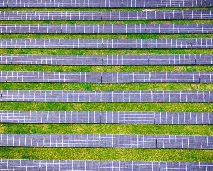 Draufsicht von oben auf horizontal angeordnete Solarmodule